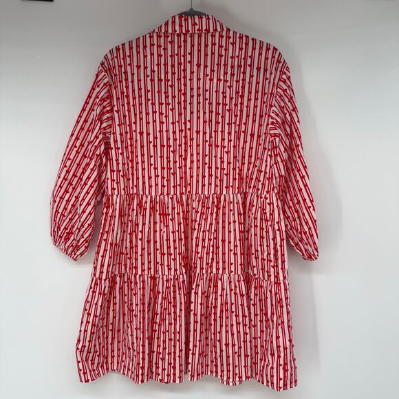 NWT Maeve Anthropologie The Bettina Tiered Mini Shirt Dress Women's Size S Red - Picture 3 of 12